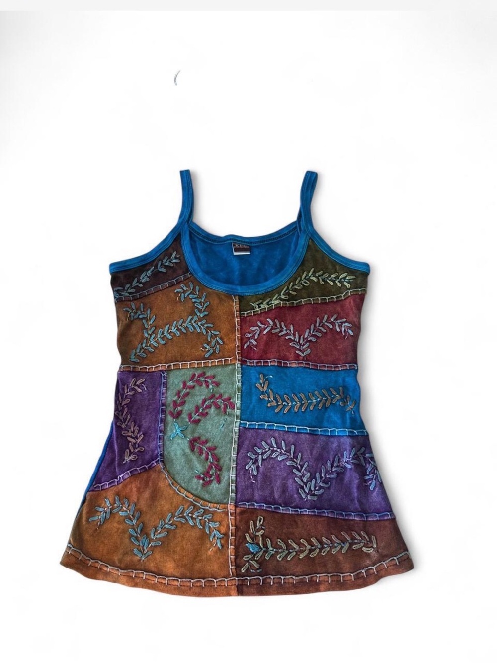 Embroidered Patchwork Tank Top - Multicolor